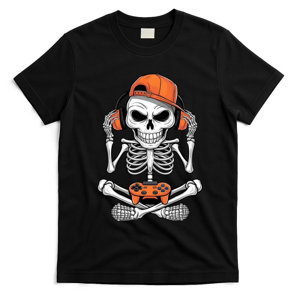 Halloween Skeleton Gamer Video Gaming T-Shirt - Black
