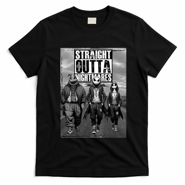 Halloween Straight Outta Nightmare Jack And Sally Oogie Boogie T-Shirt - Black