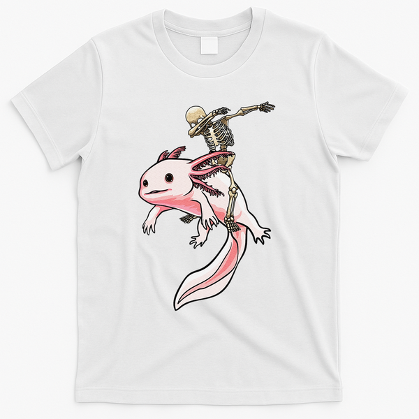 Halloween Skeleton Riding Axolotl Cute T-Shirt - White