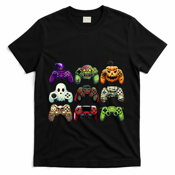 Halloween Skeleton Zombie Gaming Controllers Mummy T-Shirt - Black