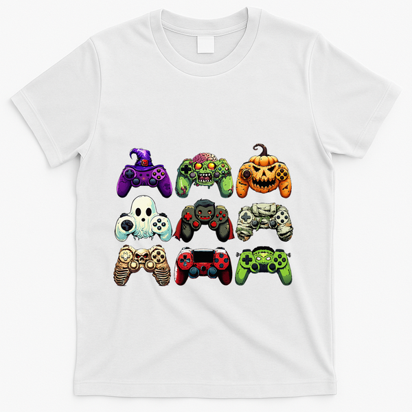 Halloween Skeleton Zombie Gaming Controllers Mummy T-Shirt - White