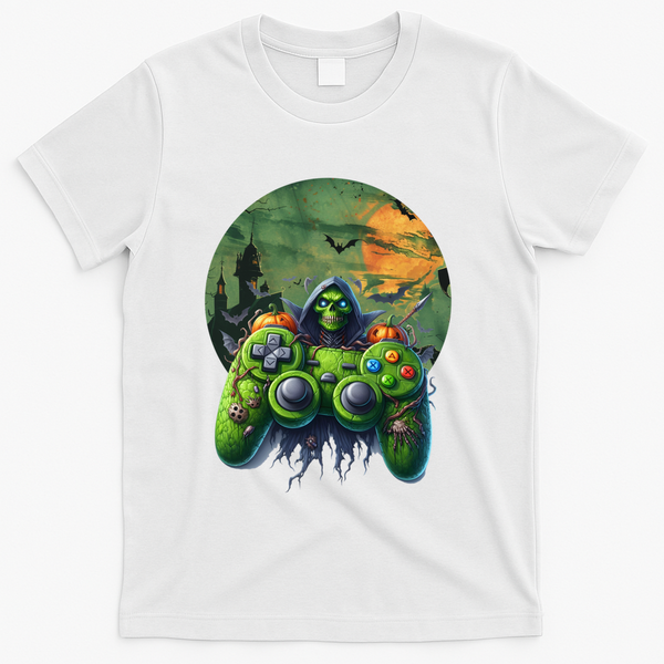 Halloween Skeleton Zombie Gaming Controller Mummy Gift T-Shirt - White