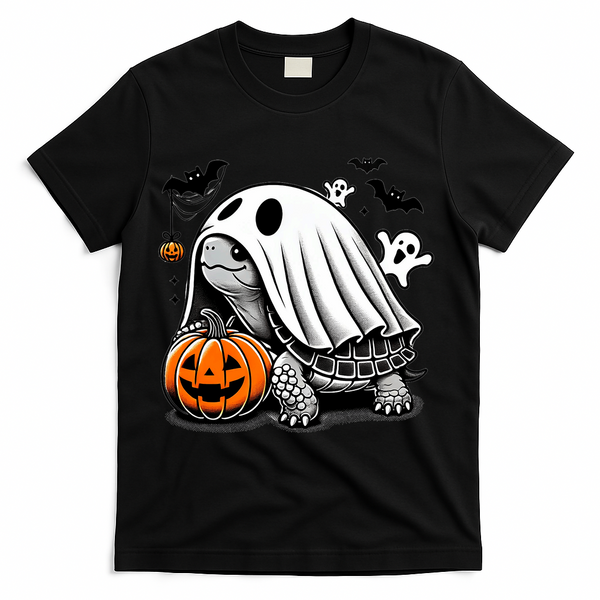 Halloween Turtle Ghost Pumpkin Costume Terrapin Tortoise T-Shirt - Black