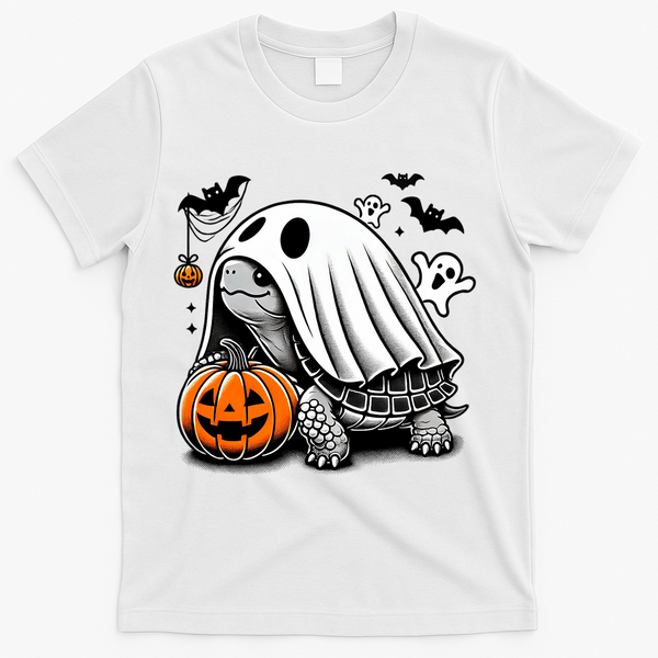 Halloween Turtle Ghost Pumpkin Costume Terrapin Tortoise T-Shirt - White