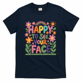 Happy To See Your Face Teacher Flower Back To School T-Shirt - Navy