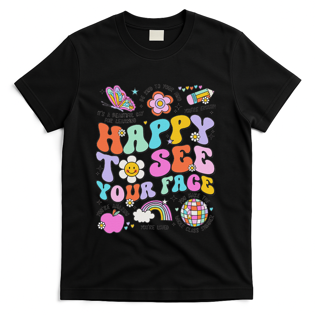 Happy To See Your Face Teacher Disco Ball Back To School T-Shirt - Black