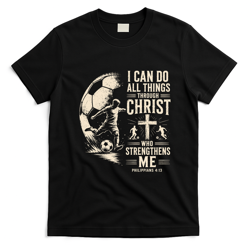 I Can Do All Things Through Christ Soccer Jesus Christian T-Shirt - Black