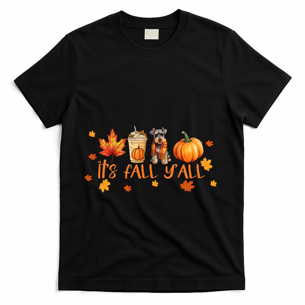 ItS Fall YAll Pumpkin Spice Latte Dog Miniature Schnauzer Funny Gift T-Shirt - Black