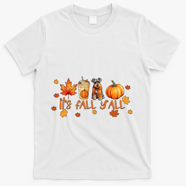 ItS Fall YAll Pumpkin Spice Latte Dog Miniature Schnauzer Funny Gift T-Shirt - White