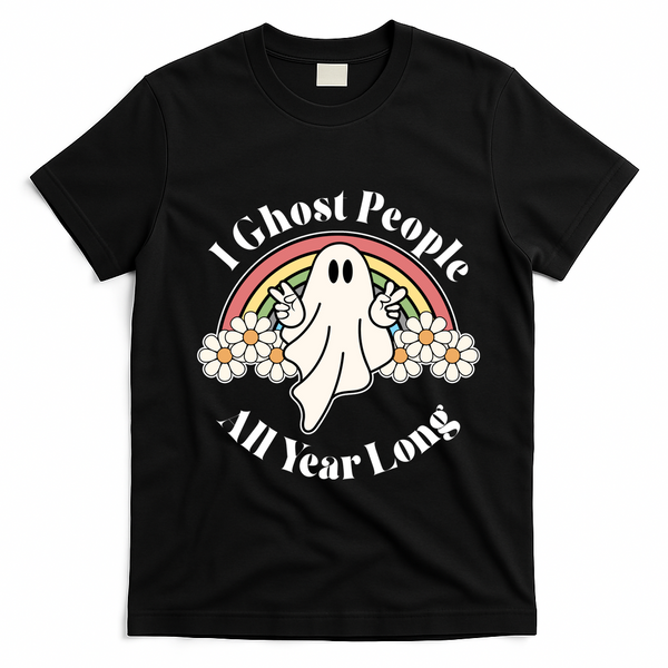I Ghost People All Year Long Halloween Rainbow T-Shirt - Black