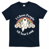 I Ghost People All Year Long Halloween Rainbow T-Shirt - Navy Blue