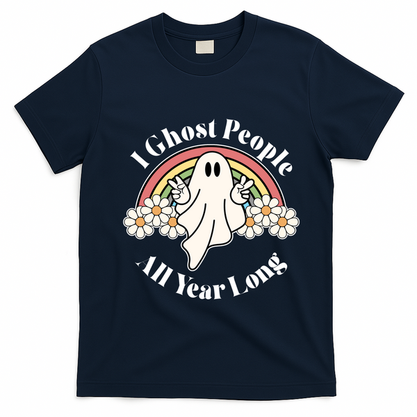 I Ghost People All Year Long Halloween Rainbow T-Shirt - Navy Blue