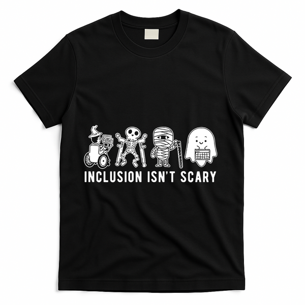 Inclusion Isnt Scary Teacher Skeleton Ghost Cute Halloween T-Shirt - Black