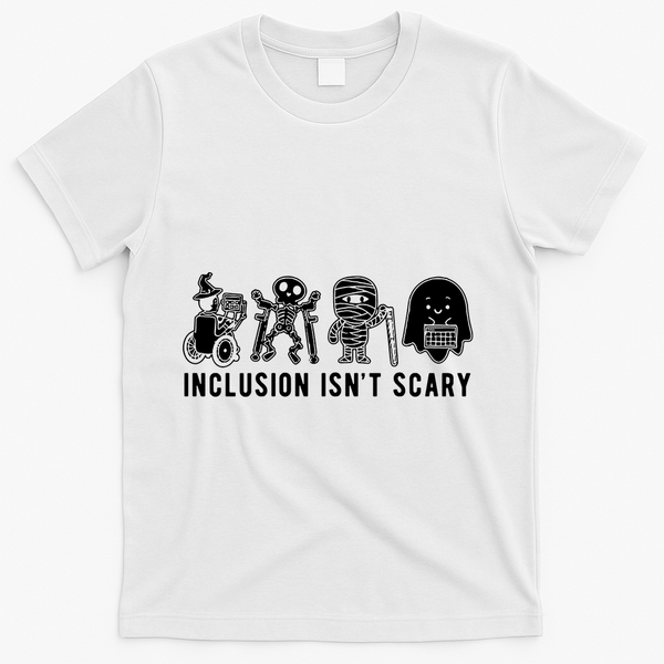 Inclusion Isnt Scary Teacher Skeleton Ghost Cute Halloween T-Shirt - White
