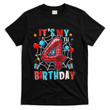 It's My 4th Birthday Spider Web Theme Party 4 Years Old T-Shirt - Black