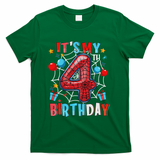 It's My 4th Birthday Spider Web Theme Party 4 Years Old T-Shirt - Green