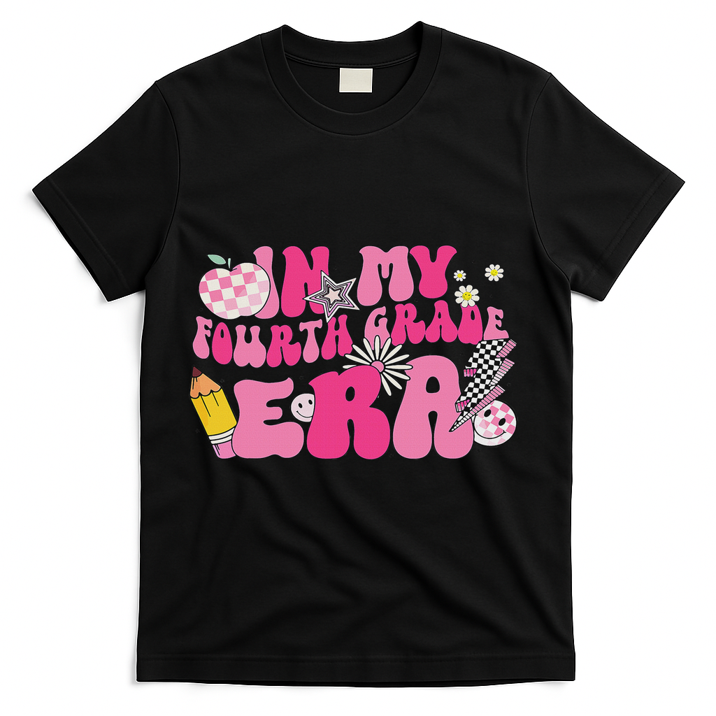 In My Fourth Grade Era Back To School 4th Grade Retro Groovy T-Shirt - Black