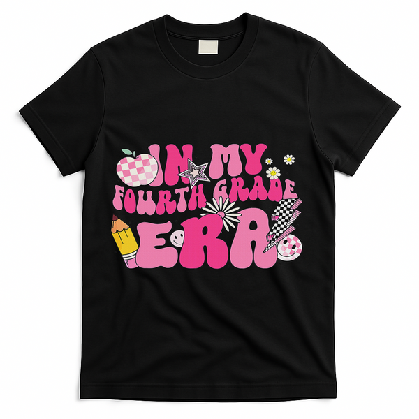 In My Fourth Grade Era Back To School 4th Grade Retro Groovy T-Shirt - Black
