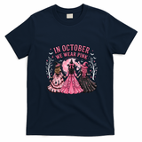 In October We Wear Pink Halloween Witches T-Shirt - Navy Blue