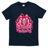 In October We Wear Pink Pumpkin Breast Cancer Halloween T-Shirt - Navy Blue