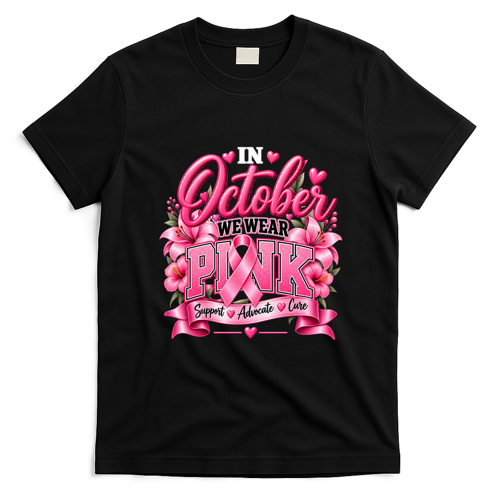 In October We Wear Pink Breast Cancer Awareness T-Shirt - Black