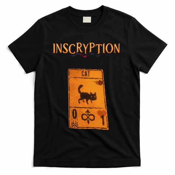 Inscryption Psychological Cat Card Game Halloween Scary T-Shirt - Black