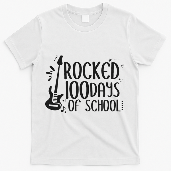 I Rocked 100 Days Of School 100th Day Guitar Music Gifts T-Shirt - White