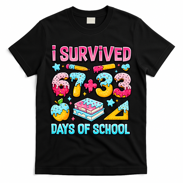 I Survived 67 33 Days Of School 100 Day 6-7 Meme T-Shirt - Black