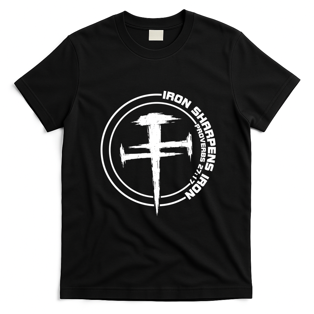 Iron Sharpens Iron Proverbs 27:17 Christian Quote T-Shirt - Black