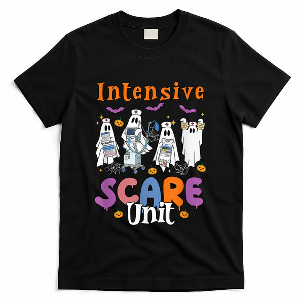 Intensive Scare Unit Icu Boo Crew Funny Nicu Picu Nurse Tech T-Shirt - Black