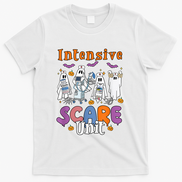 Intensive Scare Unit Icu Boo Crew Funny Nicu Picu Nurse Tech T-Shirt - White