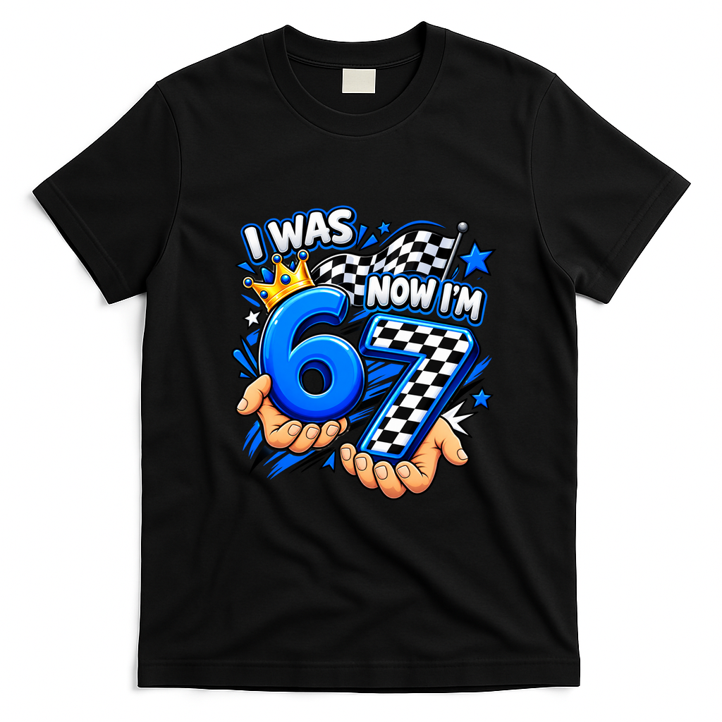 I Was 6 Now I'm 7 Birthday Celebration 67 Meme T-Shirt - Black