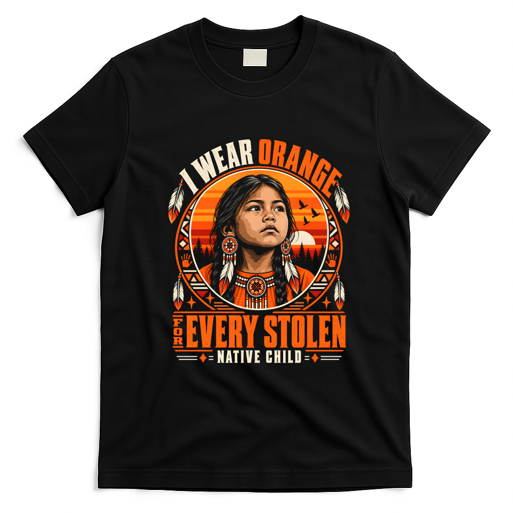 I Wear Orange For Every Stolen Native Child Orange Day T-Shirt - Black