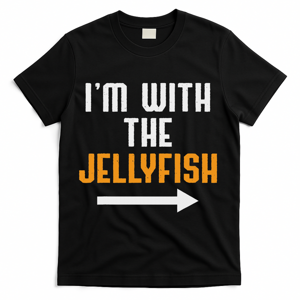 I'm With The Jellyfish Costume Funny Halloween Couple T-Shirt - Black