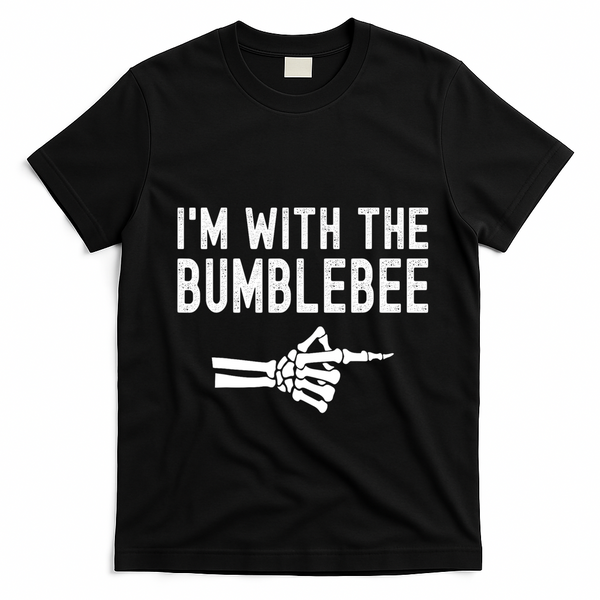 IM With The Bumblebee Funny Skeleton Halloween Couples T-Shirt - Black