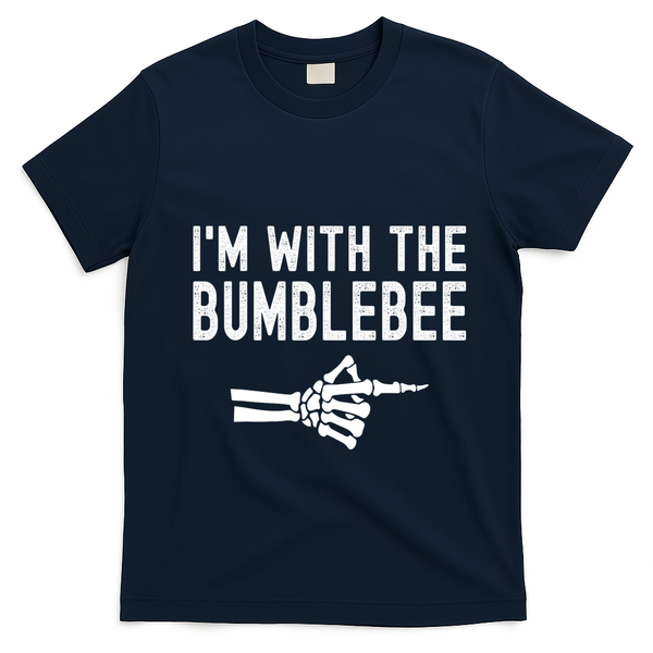 IM With The Bumblebee Funny Skeleton Halloween Couples T-Shirt - Navy Blue