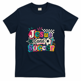 Jesus And Soccer Faith Inspired Graphic T-Shirt - Navy Blue