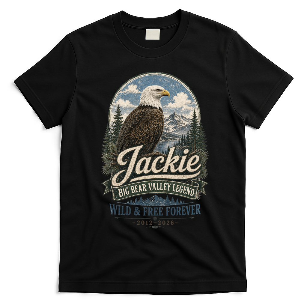 Jackie Eagle Big Bear Valley Legend Wild & Free Forever 2012-2026  T-Shirt - Black