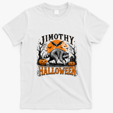 Jimothy Halloween Raccoon Moon Bats Pumpkin Scene T-Shirt - White