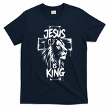 Jesus Is King Iron Sharpens Iron Christian Bible Quote Front & Back T-Shirt - Navy Blue
