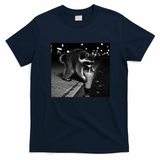 Jimothy Raccoon Drinking Ice Coffee Funny Animal Art T-Shirt - Navy Blue