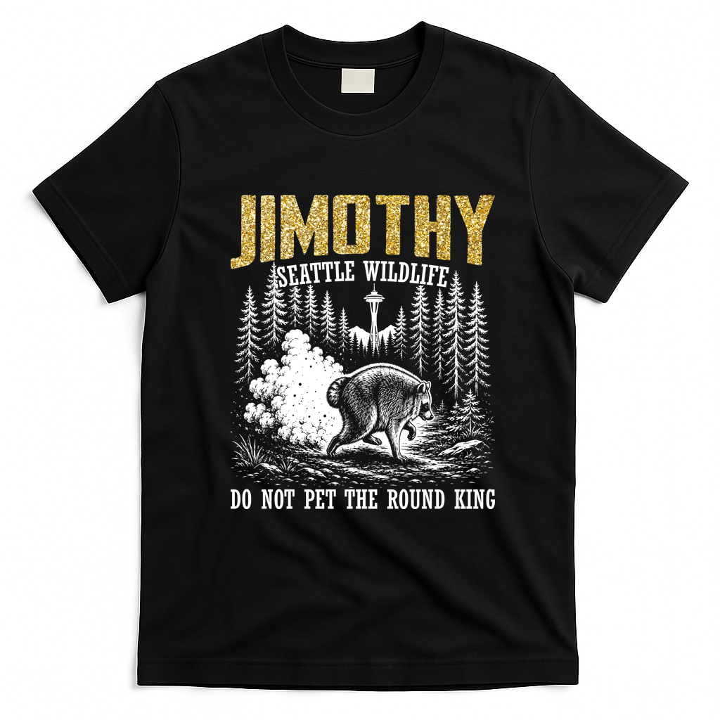 Jimothy Seattle Wildlife Do Not Pet The Round King T-Shirt - Black
