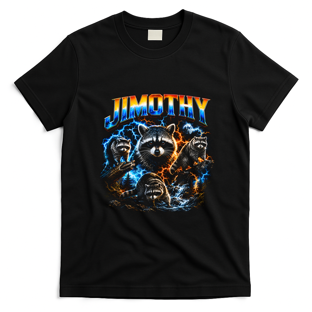 Jimothy Viral Raccoon Meme Funny Raccoon Retro T-Shirt - Black