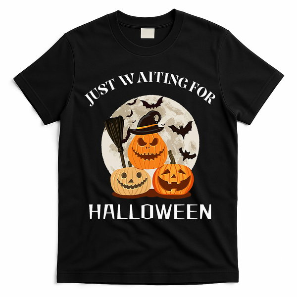 Just Waiting For Halloween Pumpkins T-Shirt - Black