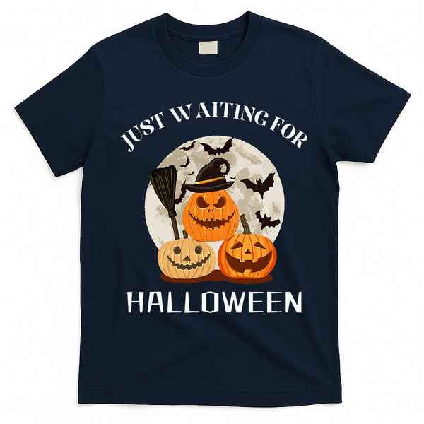 Just Waiting For Halloween Pumpkins T-Shirt - Navy Blue