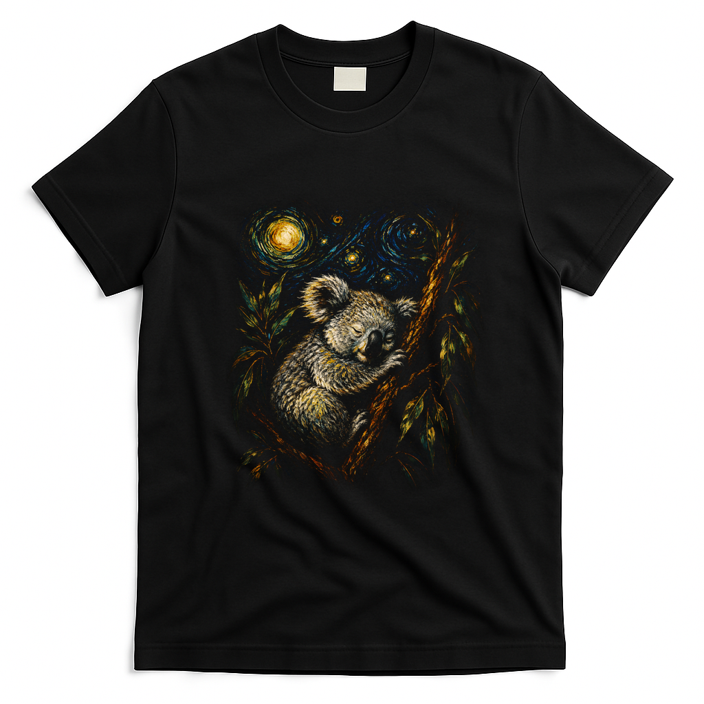 Koala Sleeping Under Starry Night Sky T-Shirt - Black