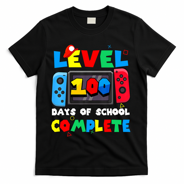 Level 100 Days Of School Complete Gamer Video Games T-Shirt - Black