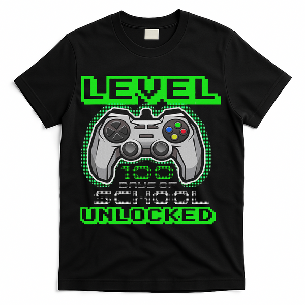 Level 100 Days Of School Unlocked Video Game T-Shirt - Black
