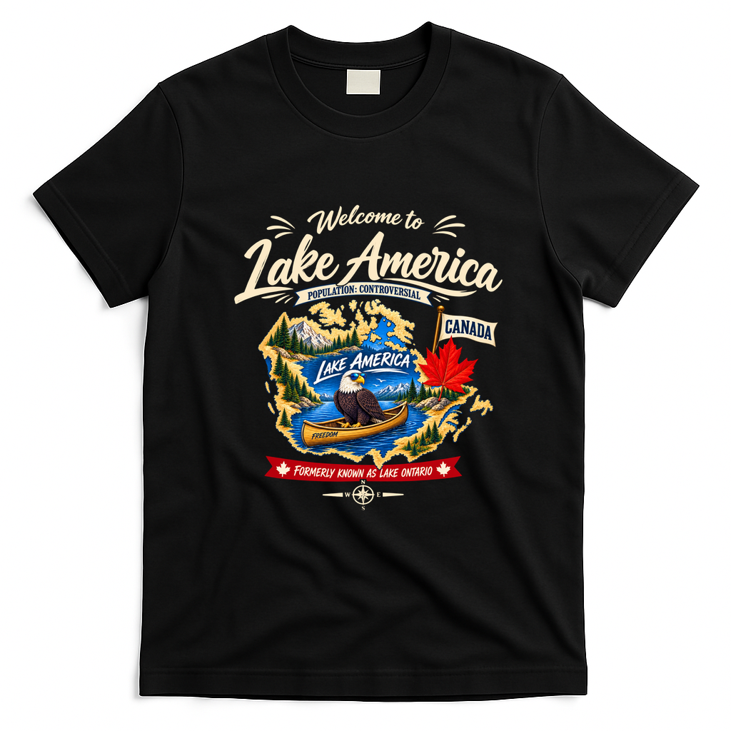 Lake America Canada Satire Eagle Ontario Political Humor T-Shirt - Black
