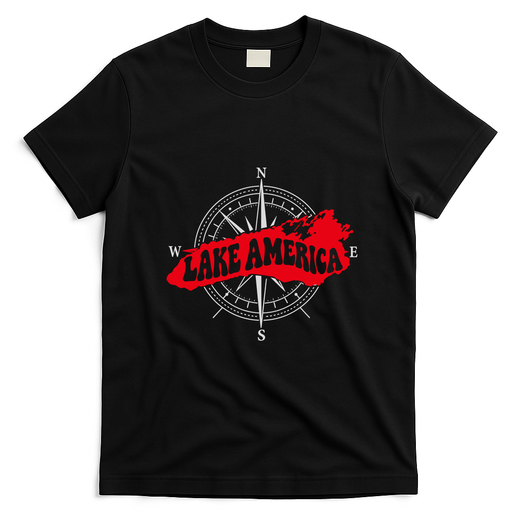 Lake America Compass Lake Ontario Canada T-Shirt - Black